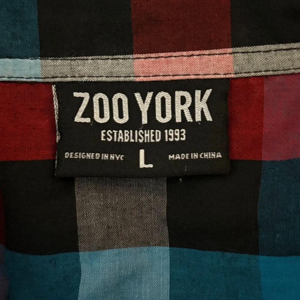 Zoo York Mens Plaid Button Down Shirt Long Sleeve Red Blue‎ Black Large